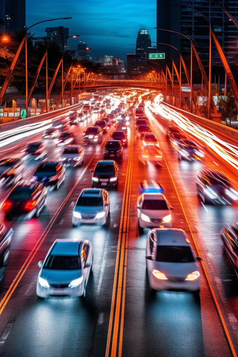 夜晚下的现代化城市公路马路道路上行驶中的汽车车水马龙车灯路灯霓虹灯亮着图像摄影,高清,摄影图,摄影图片,图片大全,摄影图免费下载